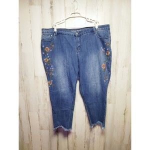Indigo Thread Co Embroidered Jeans Size 24W Raw Hem